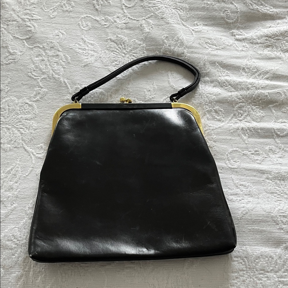 Chic Black Leather Clutch with Gold Accents